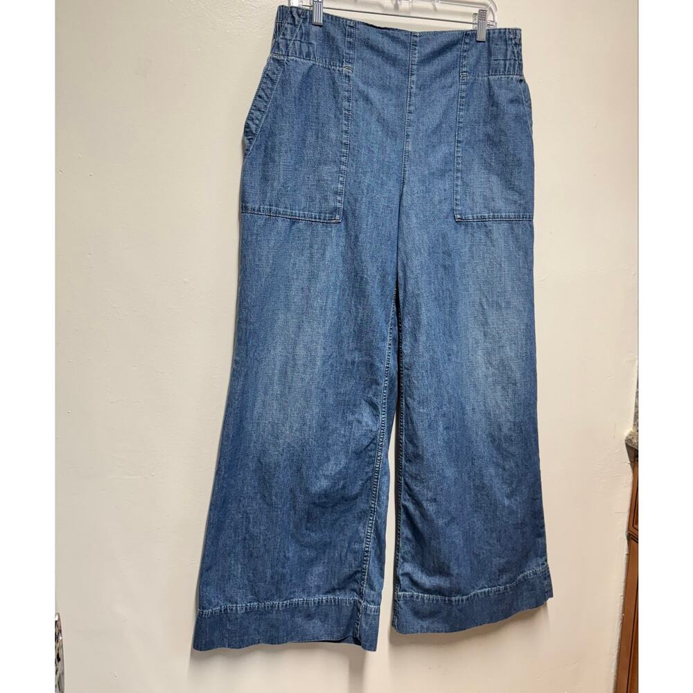 Free People WeTheFree Denim Cargo Pants Wide Leg Utility Streetwear Y2K Cotton L - Picture 3 of 13